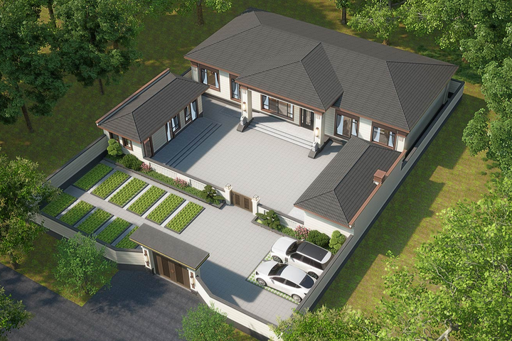 河北廊坊张家一层中式自建别墅	