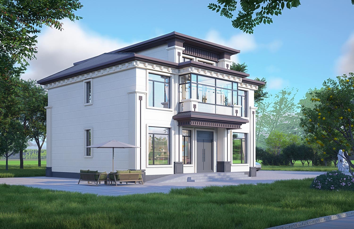 江苏宜兴黄家二层新中式自建别墅	