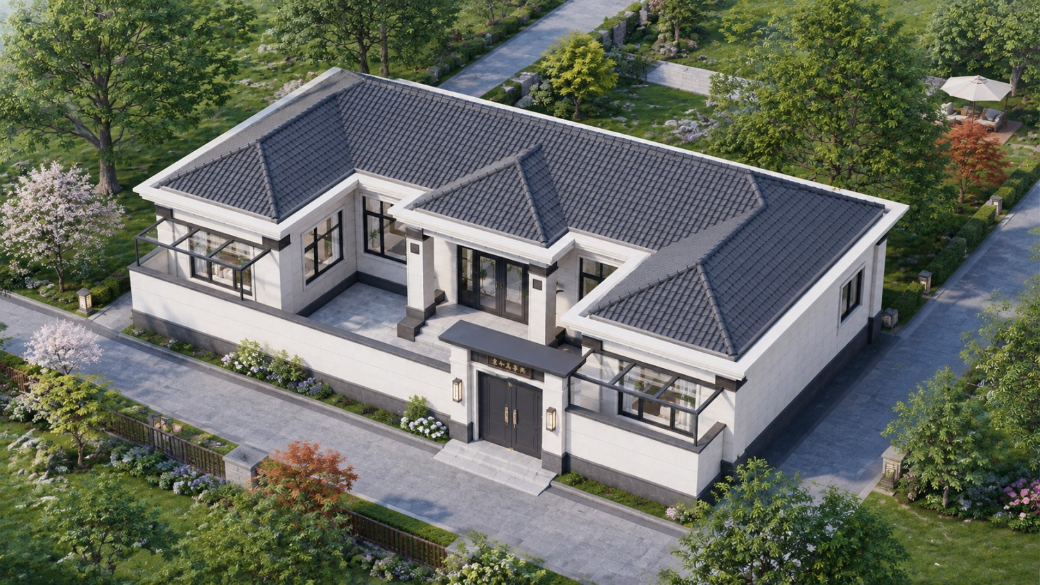 河北涿州路家一层新中式自建别墅