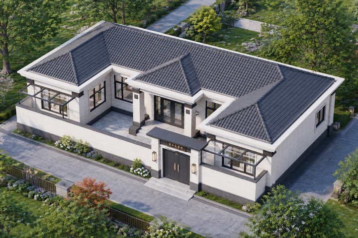 河北涿州路家一层新中式自建别墅