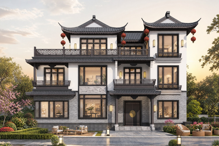 陕西西安三层中式别墅设计图纸