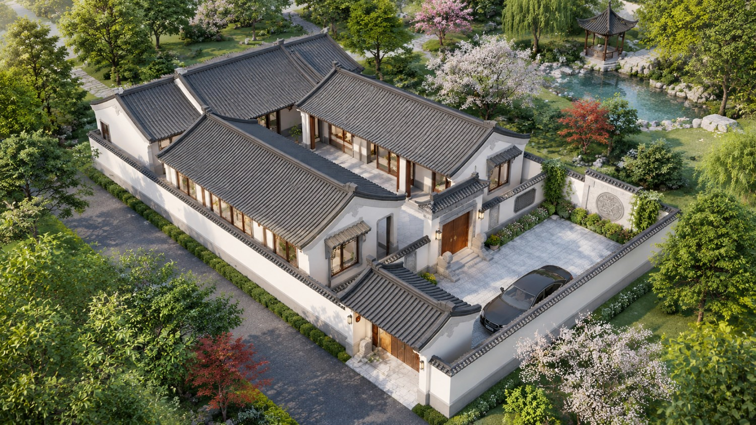 河南周口一层中式三合院别墅