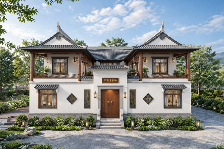 上饶吴家中式三合院别墅图纸
