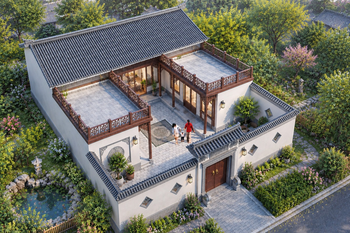 河南安阳张家一层新中式别墅图纸