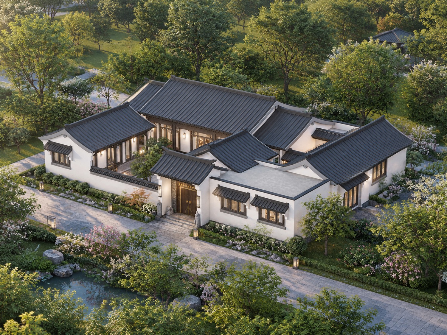 湖北荆门戴家一层中式三合院自建别墅设计
